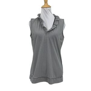 Daily Sports Polo Shirt Womens Medium Black White Terni Sleeveless Ruffle Collar